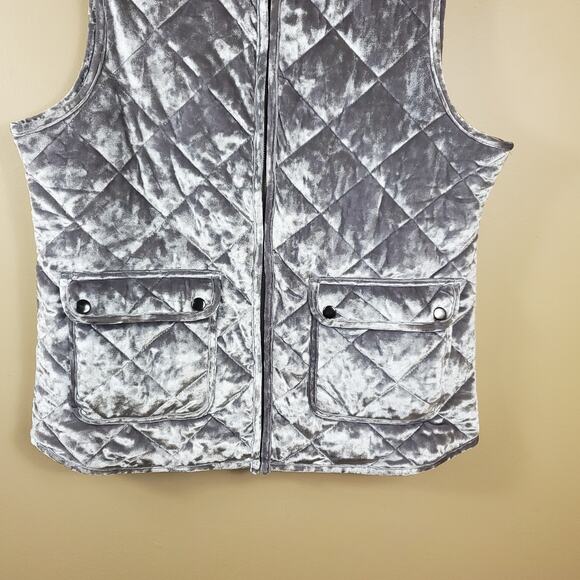 Foxcroft Lena Crushed Velvet Full Zip Vest in Slate Size M - Picture 3 of 10